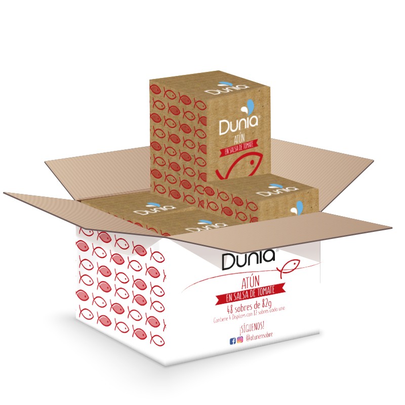 Caja atún en salsa de tomate. Marca Dunia
