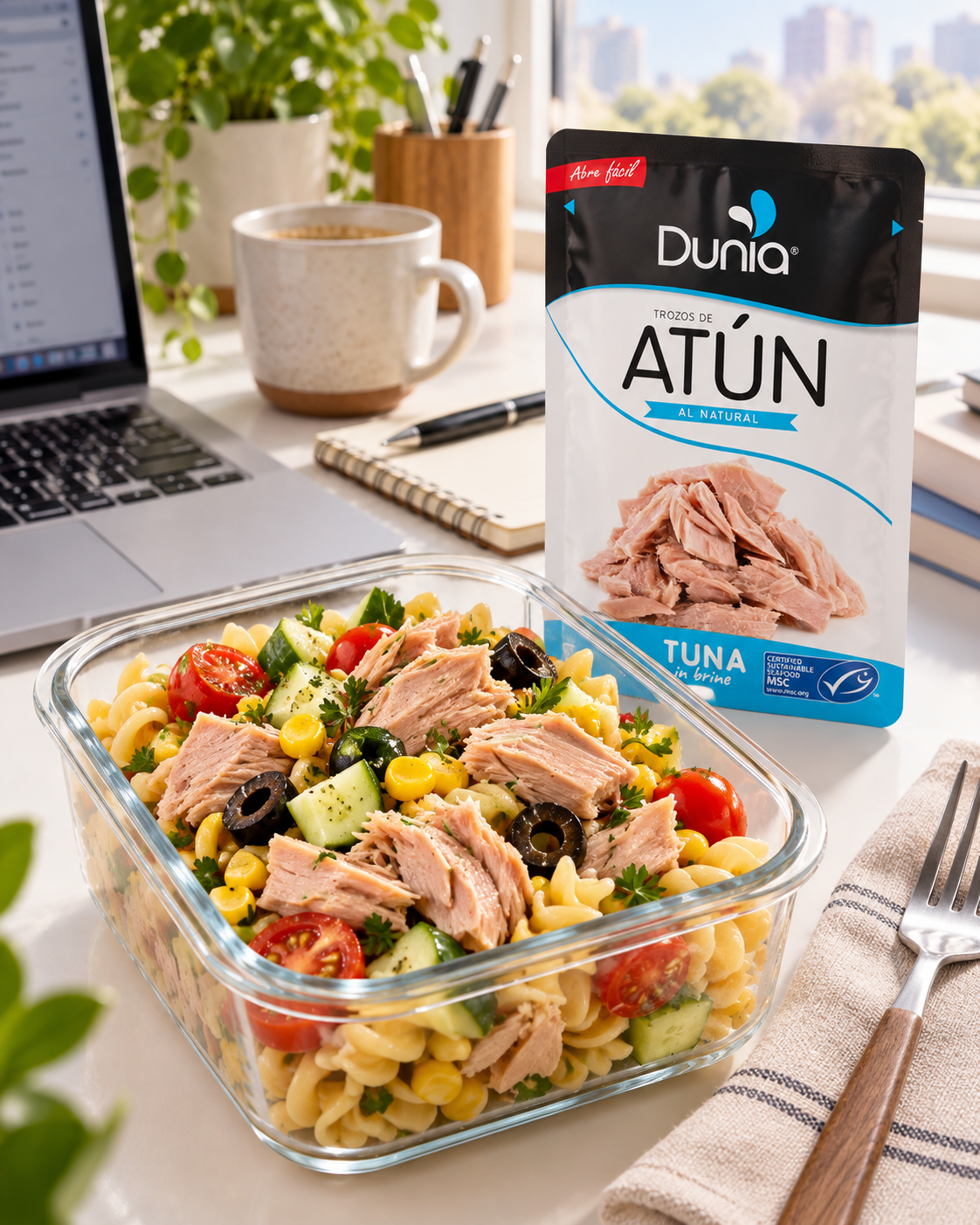 Ensalada de pasta fría con atún para el táper
