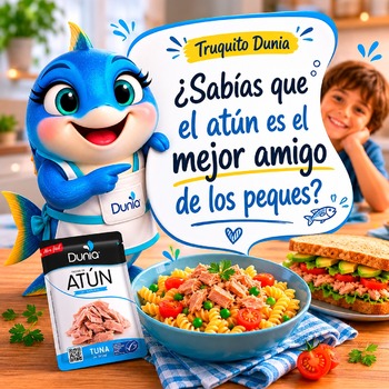 👉 ¿Lo sabías? 👀

El atún en sobre es uno de los mejores alimentos 
que puedes darle a tus peques 🐟💙

✅ Proteínas para crecer fuerte
✅ Omega-3 para el cerebro y la concentración 
✅ Vitamina D para los huesitos
✅ Listo en 5 minutos

Pasta, sandwich, tortilla... ¡siempre triunfa! 🍝

#atunensobre #alimentacióninfantil #comidasaludable
#recetasparaniños #atunDunia #nutricioninfantil
#familias #comidasana #duniafood #peques