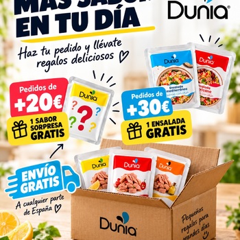 Por si no te atreves a probarlos, te lo vamos a poner así de fácil:

Pedidos +20 € → te llevas 1 sabor sorpresa GRATIS.
Pedidos +30 € → te llevas 1 ensalada GRATIS.
🚚 Y además… ENVÍO GRATIS.

Tú haces el pedido. Nosotros nos encargamos de que la caja llegue con alguna alegría de más. 📦

¿Limón? ¿Jalapeños? ¿Escabeche?
Con +20 €, el sabor sorpresa lo decide el destino 👀

👉 Haz tu pedido en atunensobre.es

#Dunia #AtúnEnSobre #SaboresDunia #EnsaladasDunia #Atún #ComidaFácil #EnvíoGratis #Promoción