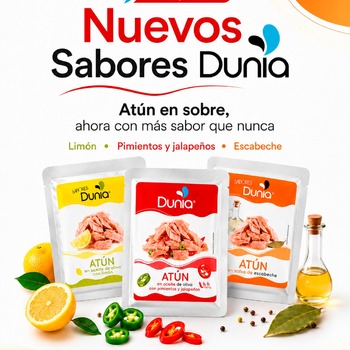 🐟 ¡Ya disponibles! Nuevos Sabores Dunia 😍

Tres sabores irresistibles:
🍋 Limón - ¿No seremos murcianicos nosotros?
🌶️ Pimientos y jalapeños – para los que lo quieren con chispa
🧡 Escabeche – el sabor clásico que nunca falla

Toda la proteína del atún Dunia, ahora con el sabor que más te gusta.
¿Cuál vas a probar primero? 👇

#NuevosSaboresDunia #AtúnDunia #AtúnEnSobre #Dunia #NuevosProductos #ComidaSana #Proteína #Limón #Jalapeños #Escabeche #SaludableYRico